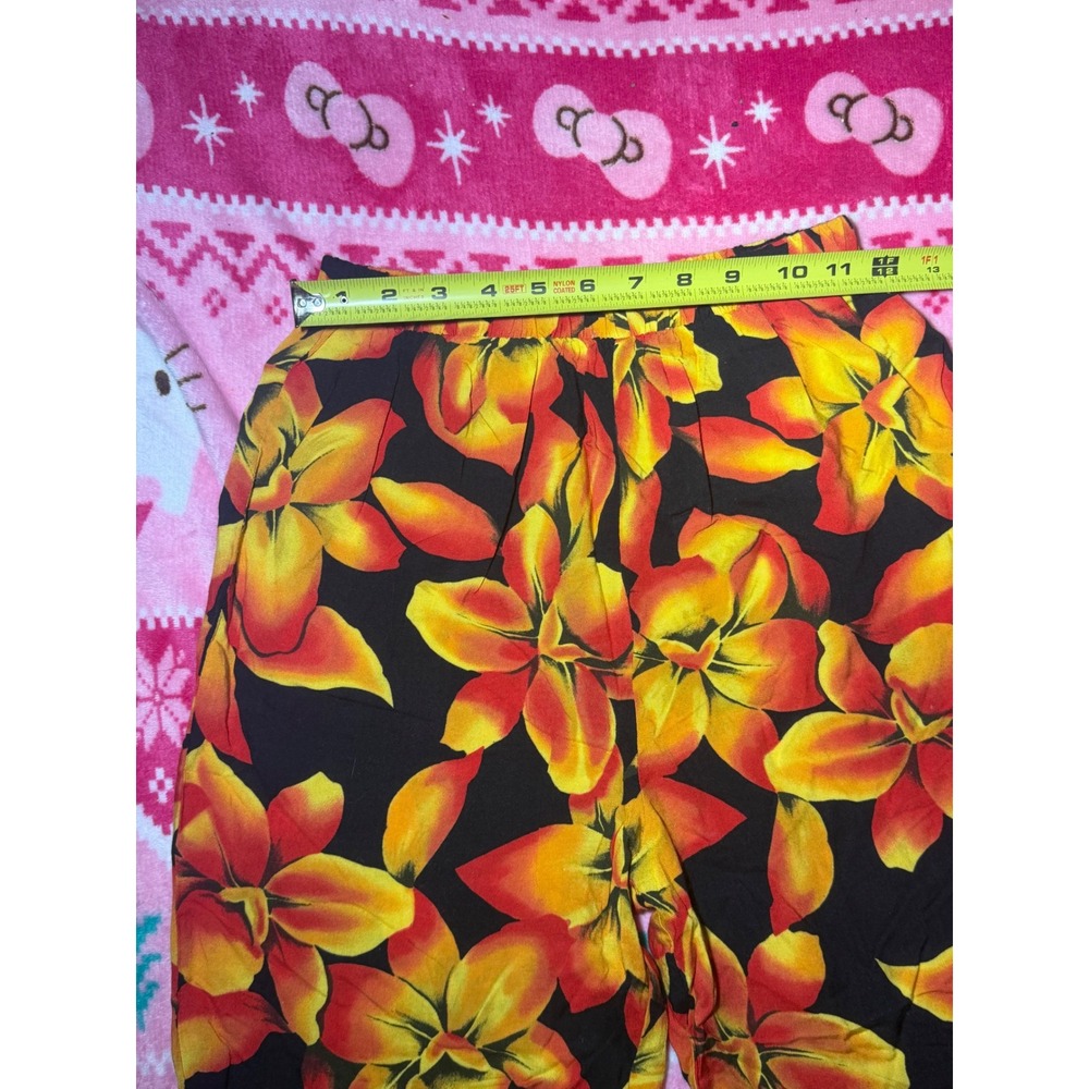 Studio C Womens Small Tropical Floral Rayon Pants Orange Yellow Black Elastic - Picture 3 of 7